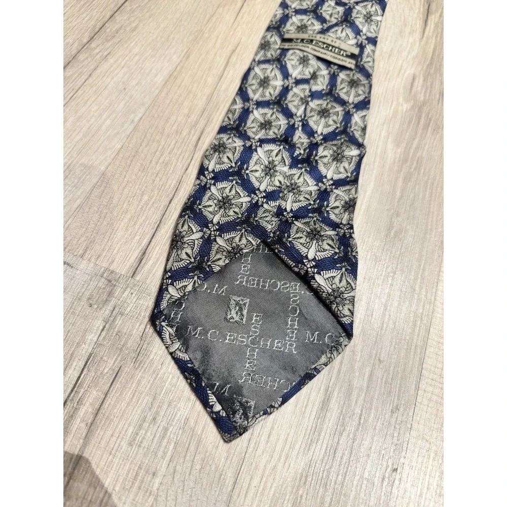 The Art of M.C. Escher 100% Silk Blue/Gray Geometric Woven Classic Men's Tie